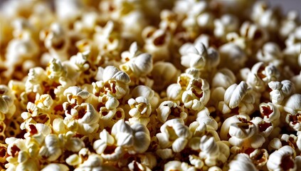 Close-up image of freshly popped popcorn, showcasing its light, fluffy texture and golden kernels
