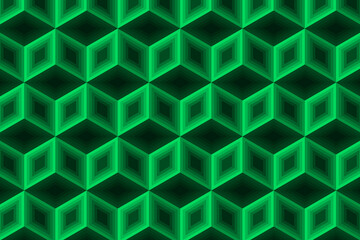 Abstract cube pattern on mint background. Isometric, 3d space looks like optical illusion	