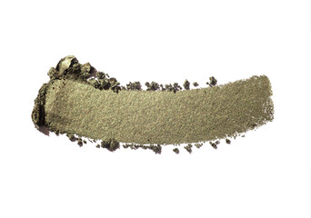 Eye shadow multi colored green holographic shimmer khaki texture background white isolated 