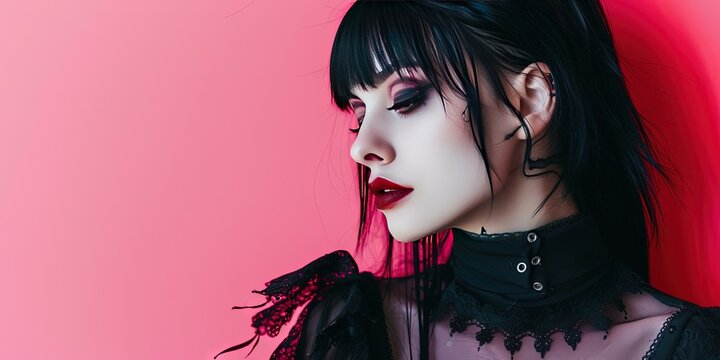 Generation Z goth - young white woman with black hair and pale makeup