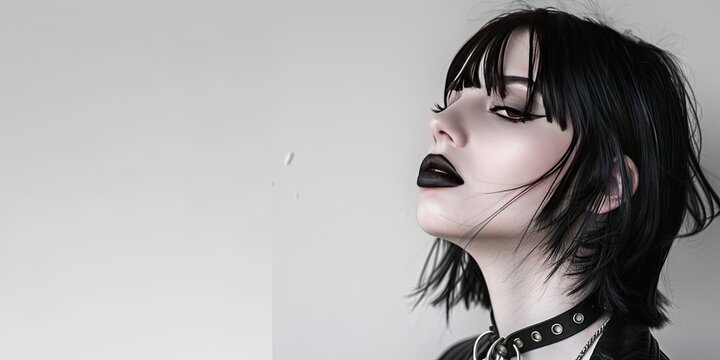 Generation Z goth - young white woman with black hair and pale makeup