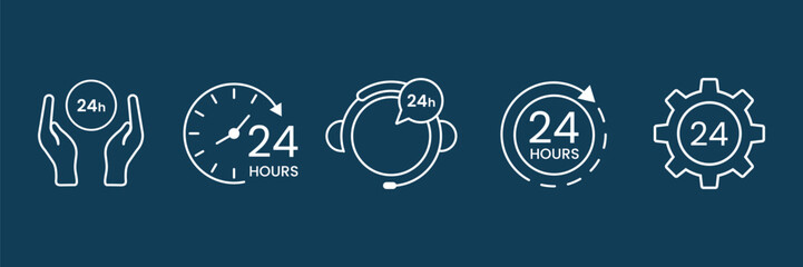 Set of 24 hours Customer service icon collection. Customer support, call center and technical support symbol. Vector Illustration.