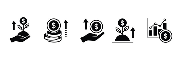 Set of Financial money investment icon. Money income, profit, growth symbol. Vector Illustration.