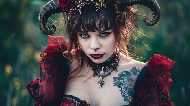 gothic woman dressed as an imp