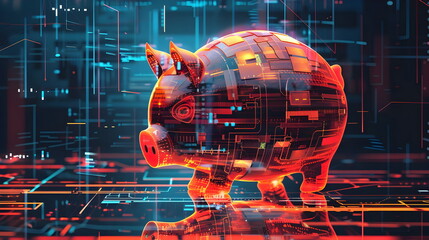 Digital Piggy Bank Cybersecurity Savings Technology Concept