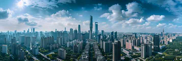 Naklejka premium Vibrant Skyline and Intricate Urban Architecture: A Mesmerizing Daytime View of Xinyi City