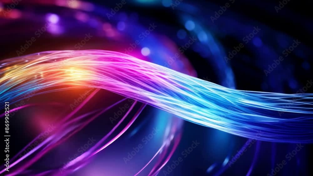 Wall mural colorful glowing optic fiber electrical cables wires neon lines abstract 3d ai design background pat