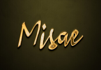 Old gold text effect of Japanese name Misae with 3D glossy style Mockup.