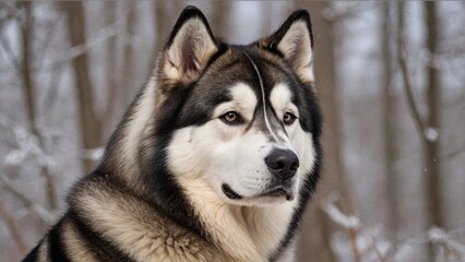 Fototapeta premium Regal Alaskan Malamute Majestic Canine Portrait in Shades of Grey