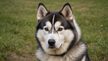 Obraz premium Regal Alaskan Malamute Majestic Canine Portrait in Shades of Grey