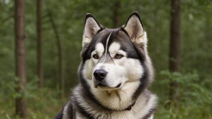 Obraz premium Regal Alaskan Malamute Majestic Canine Portrait in Shades of Grey