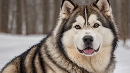 Fototapeta premium Regal Alaskan Malamute Majestic Canine Portrait in Shades of Grey