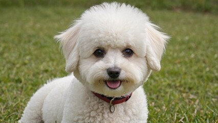 Fluffy White Bichon Frise Dog  Charming Pet Portrait in Soft Pastel Tones