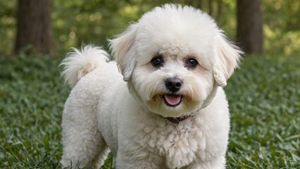 Fluffy White Bichon Frise Dog  Charming Pet Portrait in Soft Pastel Tones