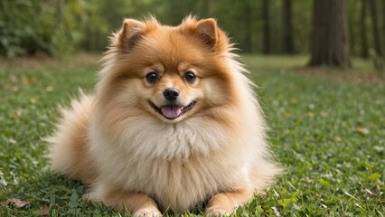 Pomeranian Charm Adorable Fluffy Companion in Soft Pastel Background