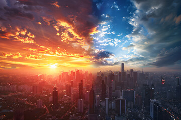 Obraz premium Beautiful Transition from Dawn to Dusk shown in Cityscape XBM Image