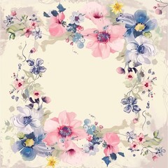 Fototapeta premium Elegant Floral Frame with Pastel Flowers - Delicate Watercolor Illustration