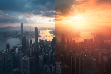 Fototapeta premium Beautiful Transition from Dawn to Dusk shown in Cityscape XBM Image