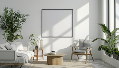 In the living room, you will find a couch, chair, coffee table, and various plants