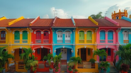 Fototapeta premium Colorful Row of Houses in a Tropical City