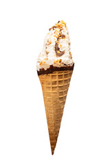Ice cream with nuts and chocolate isolated on white background.
