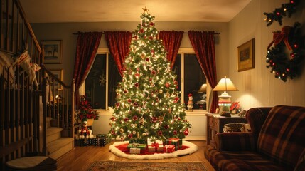 Obraz premium A beautifully decorated Christmas tree, representing holiday joy and happiness