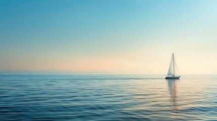 A calm ocean view with a sailboat in the distance, evoking serene happiness
