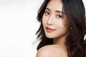 Obraz premium A woman with long dark hair and a white background