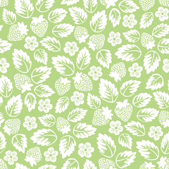 Naklejka premium Monochrome Cottage Core Garden Strawberries and Leaves Vector Seamless Pattern. Vintage Feed Sack Backdrop With Nostalgic Retro Design. Fresh Summer Fruit Background