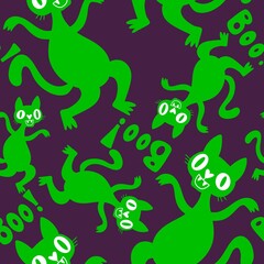 Halloween animals seamless cats and pumpkins pattern for wrapping paper