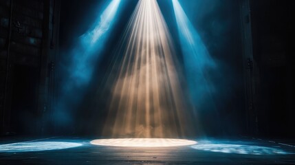 A dramatic spotlight casting a bright beam onto an empty stage