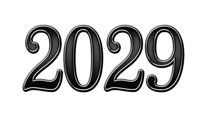 black metal 3d design of number 2029 on white background.