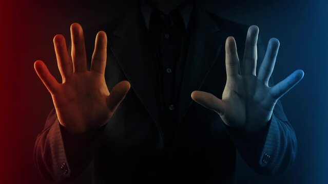 Stop Gesture Man Holds Up Hands
