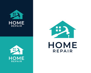 Home repair logo. Home with tools icon logo design illustration. Home renovation logo design inspiration.