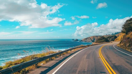 A scenic drive along a coastal highway with ocean views