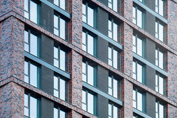 The lines of the beam-and-truss system framing the windows of the façade are directed diagonally in the frame.