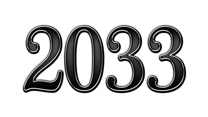 black metal 3d design of number 2033 on white background.
