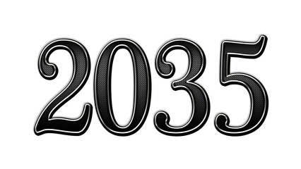 black metal 3d design of number 2035 on white background.