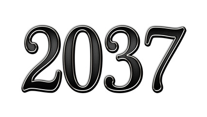 black metal 3d design of number 2037 on white background.