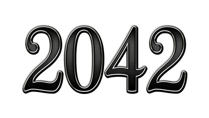 black metal 3d design of number 2042 on white background.
