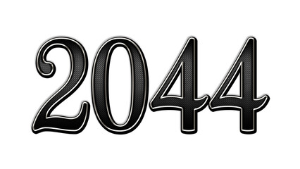 black metal 3d design of number 2044 on white background.