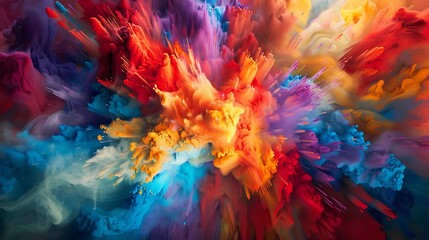 Fototapeta premium The canvas comes alive with a burst of color, as liquid joy explodes into a kaleidoscope of vibrant hues, inviting the imagination to embark on a journey of creativity.