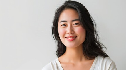 Obraz premium Minimalist Portrait of Asian Woman Lost in Thought