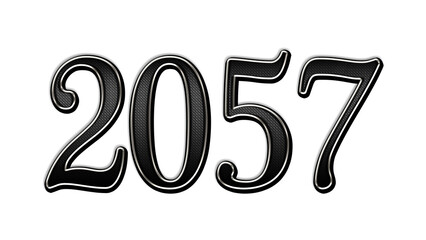 black metal 3d design of number 2057 on white background.