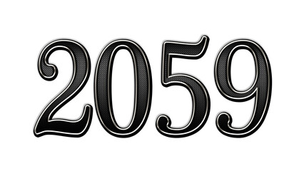 black metal 3d design of number 2059 on white background.