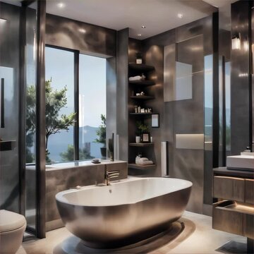 Bathroom with a large tub and a toilet