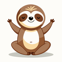 A sloth cartoon meditates in lotus position with eyes closed