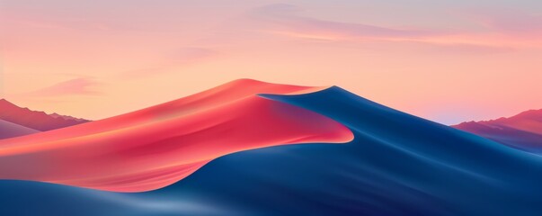 Minimalistic abstract landscape with soft sunset colors on undulating sand dunes