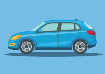 Blue Car Illustration on Light Blue Background
