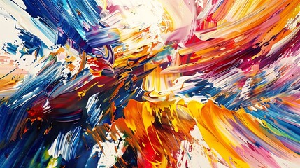 Vibrant and daring, the paint strokes collide and converge to form an abstract pattern that is as...